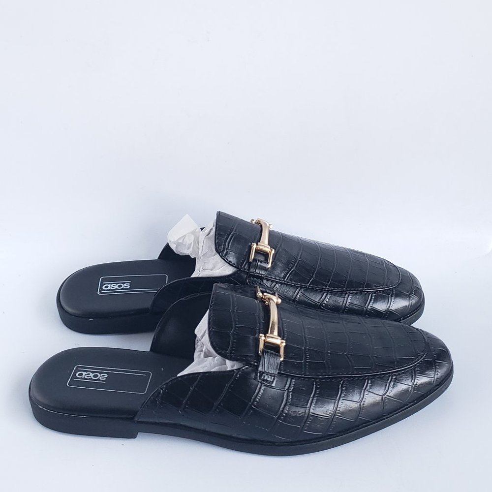New Asos Black Flat Slides Shoes - #16